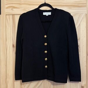 Vintage St. John Black Cardigan with Gold Accents